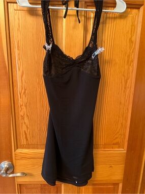 Tiger Mist Black Lace-Trim Backless Slip Dress
